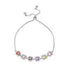 Conjunto de Joias com Pulseiras de Zircônia Colorida Micro-Incrustada, Brincos Longos com Franjas e Acessórios de Mão Quadrados de Luxo de Alta Qualidade para Mulheres