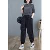 Pantalones de Algodón Estilo Japonés Harlan de Tobillo Pierna Ancha Cordón Cintura Escalonada Caída Fino Casual para Mujer Pantalones Crock