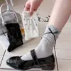 Meias Finas Meia-Canela Youjiaxiu Primavera e Verão para Mulheres, Meias Largas Estilo Japonês com Bolinhas e Laço, Meias Largas Doces Estilo Ins