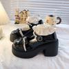 Zapatos Mary Jane de Tacón Grueso Versátiles Estilo Británico para Mujer Verano Nuevos Suela Gruesa con Falda Perla Jk Zapatos Pequeños de Cuero Venta al por Mayor