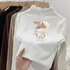 Camiseta térmica de forro polar para niña, cuello semi-alto, Otoño Invierno, Ropa interior cálida para niños, Top elegante para niña con cuello con volantes