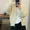 Casaco suéter feminino, estilo coreano, versátil para outono e inverno, caimento solto, efeito emagrecedor, design retrô, zíper duplo, blusa de malha da moda com mangas compridas
