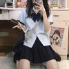 Hombro Verano Mujer Cuello Pico Manga Corta Uniforme Escolar Coreano Uniforme jk Uniforme de Clase Estilo Universitario Azul Gris Blanco