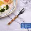 Faca, Garfo e Colher de Aço Inoxidável 430, Cabo de Plástico Imitação Bambu, Talheres Ocidentais, Faca para Bife, Garfo e Colher Conjunto Caixa para Presente