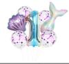 Conjunto de globos de látex con diseño de sirena y lentejuelas moradas con borde cruzado, para fiesta de cumpleaños, con película de aluminio digital en degradado.