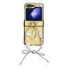 Capa protetora dobrável de couro para celular Samsung ZFlip5 com estampa de lichia e pulseira de amor Zflip4 Zflip3