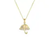 Colar Guarda-chuva Estilo Novo, Design de Nicho de Luxo Leve de Alta Qualidade, Pingente Cravejado de Diamante, Corrente para Clavícula de Presente Galvanizado a Ouro Real