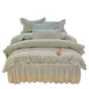 Falda de cama de encaje gruesa estilo princesa de cuatro piezas, patrón floral pequeño, todo algodón, colcha, funda de edredón, ropa de cama individual y matrimonial