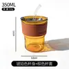 Taza de vidrio de moda estilo bambú con tapa y funda de cuero, taza de agua de bambú portátil con pajilla, aislada y anti-quemaduras, taza de vidrio con pajilla de 350 ml