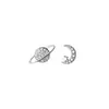 Pendientes de botón asimétricos con forma de luna y planeta con aguja de plata S925, elegantes, con hebilla giratoria de diamante Super Flash, pendientes para dormir
