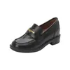 Zapatos tipo mocasín con plataforma de 7 cm para mujer, Nuevos zapatos de primavera slip-on con tacón grueso, Zapatos de cuero versátiles estilo británico metálico