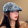 Boina de mezclilla azul de estrella de rap para mujer, retro, combinable con todo, gorra de visera para cabeza grande, muestra el rostro pequeño, sombrero invertido moderno