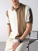 Camisa Polo de manga corta para hombre con bloques de color retro americano, nuevo estilo de verano, camiseta de punto de marca de moda estilo 'old money', top para hombre