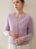 Cardigan Tricotado Gola Redonda 100% Caxemira Pura Outono e Inverno Feminino Outono e Inverno Retrô Torcido Curto Suéter Jaqueta