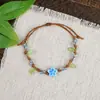 Pulsera de Cuerda Trenzada de Cerámica Fresca Estilo Viajero de Jingdezhen, Pulsera de Trébol de Cuatro Hojas, Joyería Artística Hecha a Mano, Venta al por Mayor para Atracciones Turísticas