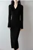 Elegante vestido de malha verde com gola, lã pura, novo para outono e inverno, canelado, slim fit, de alta qualidade, comprimento até o joelho