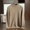 Suéter de Caxemira Masculino Outono e Inverno Novo Gola Alta Metade Espessado Cor Pura Suéter Tricotado Casual de Negócios Camisa Tricotada para Usar por Baixo