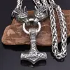 Transfronterizo Nuevo Retro Nórdico Vikingo Colgante Martillo Collar Cabeza de Lobo Joyería Estilo Noruego Amuleto para Venta al por Mayor