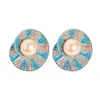 Pendientes de Perla de Caracola Espiral Europeos y Americanos Chapados en Oro Real Pendientes de Diseño Único Nicho Pendientes Elegantes de Alta Lujo para Mujeres