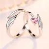 Anillo de Pareja Alas de Ángel para Hombre y Mujer Amor a Larga Distancia Regalo de San Valentín Diamante Rosa Alas de Amor Anillo Abierto