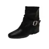 Botas Western cuadradas retro con hebilla, tacón grueso, caña corta, nuevo estilo otoño/invierno, con plantilla interior para aumentar altura, versátiles con pantalones