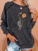 Serie de Cráneos de Halloween Nueva Divertida Impresión de Espacio de Viaje con Calavera Sudadera con Capucha de Cuello Redondo Manga Larga Otoño