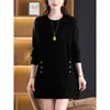 Nuevo Modelo 2026 para Madres de Mediana Edad: Vestido de punto holgado con cuello redondo, de longitud media, Otoño/Invierno