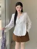 Blusa Blanca de Algodón con Escote en V y Encaje para Mujer Tallas Grandes Inno Otoño 2026 Nuevo Dulce Top Adelgazante 8325392