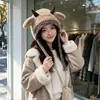 Nuevo Sombrero de Felpa con Orejas de Cuerno de Cordero para Protección Auditiva para Mujer Invierno Cálido Adelgazante Facial Sombrero de Lana de Piel Sintética de Visón Lindo Dulce