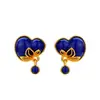 Pendientes de Plata S925 Lapislázuli Natural Esmeralda Africana Calabaza Roja del Sur Chapados en Oro Simples Nuevos Elegantes de Moda para Mujer
