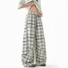 Pantalones casuales nuevos para hombre, pantalones rectos a cuadros y con rayas deportivas que hacen que las piernas se vean más largas, pantalones de pretina ajustable a cuadros negros y grises
