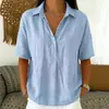 Estación de Verano 2026 Ropa Nueva Independiente Transfronteriza Europea y Americana para Mujer Camisa de Color Sólido Holgada Cómoda de Manga Corta con Cuello