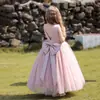 Nuevo vestido de noche sin espalda con gran lazo para niña, vestido de gasa esponjosa, vestido de princesa, vestido para anfitriona de boda, vestido de dama de honor