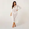 2020 Nueva Ropa Femenina Transfronteriza Europea y Americana de Encaje Blusa Pulóver para Mujer Ropa Larga de Malla para Playa para Vacaciones