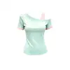 Camiseta corta de manga corta ajustada de hombros descubiertos para mujer, verde menta de verano, estilo dopamina lindo, ajustada, top de moda ins para estudiantes