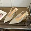 2026 Nuevos Zapatos de Mujer Tacones Altos Pedrería Malla Francesa Moda Verano Punta Fina Sandalias Mujer Tira Trasera Tacón Delgado Elegante