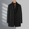 Casaco de Lã Masculino para Inverno, Engrossado com Gola Cachecol, Forro de Plumas, Comprimento Médio, Lã Dupla Face, Blazer de Lã para o Pai