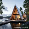 Cabaña triangular de madera, casa de cristal tipo A, plataforma flotante, casa de vacaciones junto al lago, fabricante de casas para actividades