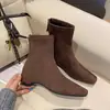 Botas de Tacón de Cuña Estilo Oficina para Aumentar Altura Oculta Elásticas Adelgazantes para Mujer Otoño/Invierno Retro Punta Cuadrada Cremallera Trasera Botines Versátiles Piel Suave
