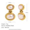 Brincos Geométricos Elegantes da Moda Europeia e Americana Aço Inoxidável Banhado a Ouro 18K Brincos de Emenda com Pérola Artificial para Mulheres de Alto Padrão