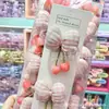 Lindo Moño de Tela Rosa a Cuadros con Borlas y Cerezas Pequeñas Pinza para el Cabello Infantil, Pasador para Bebé, Pinza para el Flequillo de Estudiante