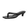 Chanclas de Punta Cuadrada, Tacones de Gatito Estilo Francés, Nuevas Sandalias de Tira para Mujer Verano Tacón Medio-Alto con Tacón Delgado para Uso en Exteriores