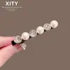 Pinza para el Cabello de Lujo Ligero con Perlas Blancas y Pedrería para Mujer, Pinza Lateral de Cristal Súper Brillante con Temperamento, Pasador de Moda, Accesorio para el Cabello Estilo Celebridad de Internet