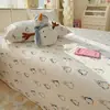 Lençol de Cama de Tecido Grosso de Algodão Espesso Desenho Animado, Conjunto de Três Peças de Lençol de Cama Individual para Dormitório de Estudante Algodão Puro para Todas as Estações