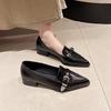 Zapatos de Punta Francesa para Mujer, Tacón Grueso, Tacón Medio, Hebilla de Cinturón, Zapatos de Cuero Pequeños, Estilo Británico, Zapatos Versátiles de Boca Profunda