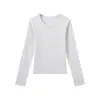 Camiseta larga de manga larga para mujer estilo japonés, simple y pulcra, con cuello en U pequeño, top de base moderno y versátil, suave, elástico, agradable para la piel y cómodo