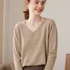 Suéter de Cachemira para Mujer Nueva Moda Top Interior Manga Larga 2025 Nuevo Cuello en V Suéter de Punto de Cachemira Básico