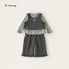 Youbao Huzhou Zhili Ropa Infantil Camiseta de Manga Larga para Niños Chaleco con Volantes Pantalones de Pierna Ancha Conjunto de Tres Piezas Conjunto para Niñas