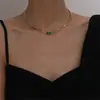 Nuevo Producto Explosivo Cristal Gruesa Cadena de Cuello Collar Oro y Plata Cadena de Cobre Cadena Clavícula para Mujer Multicapa Colgante de Piedra Cuadrada Verde