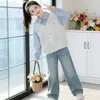 Conjunto de sudadera de dos piezas de imitación estilo coreano para niñas, nuevo atuendo de otoño primavera y otoño 2026, conjunto casual de dos piezas con pantalones de pierna recta para niños